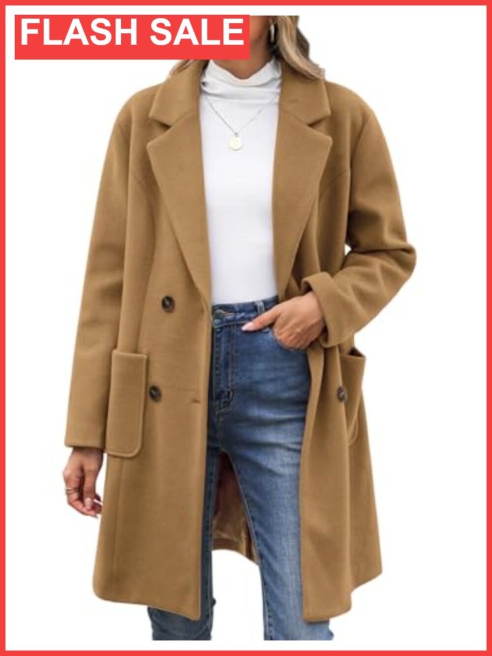 Wool Blend Double Breasted Notch Lapel Trench Coat